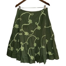 Vintage Green A-Line Skirt with Floral Embroidery Boho Cottagecore Fairycore