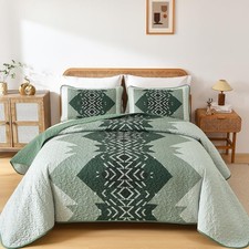 Queen King Multi-Color Boho Quilt 3-Piece Aztec Geometric Coverlet All Season