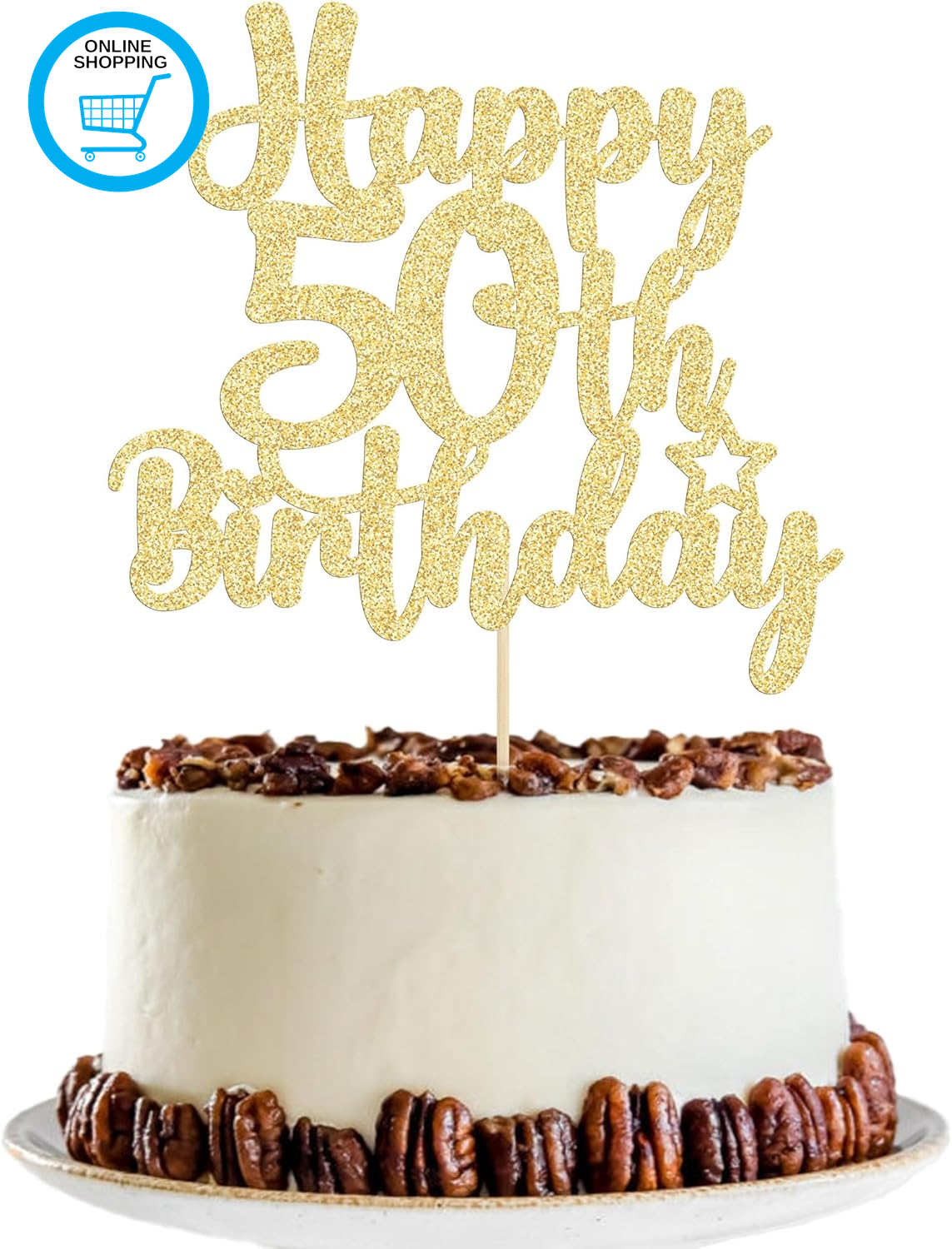 Happy 50Th Birthday Glitter Cake Topper, Fabulous Cheers to Years Party Decorati