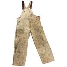Carhartt Overalls Mens Size 38x30 Duck Canvas Brown Bib Double Knee 6FB USA Made