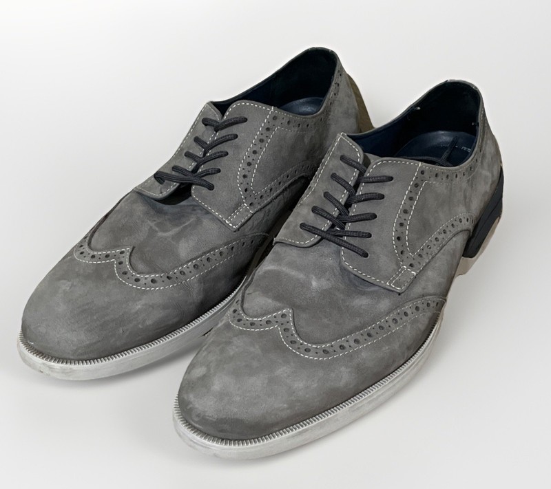 MINT JOHNSTON & MURPHY 10.5 m GRAY WING TIP SHEEPSKIN SUED MENS DRESS SHOES