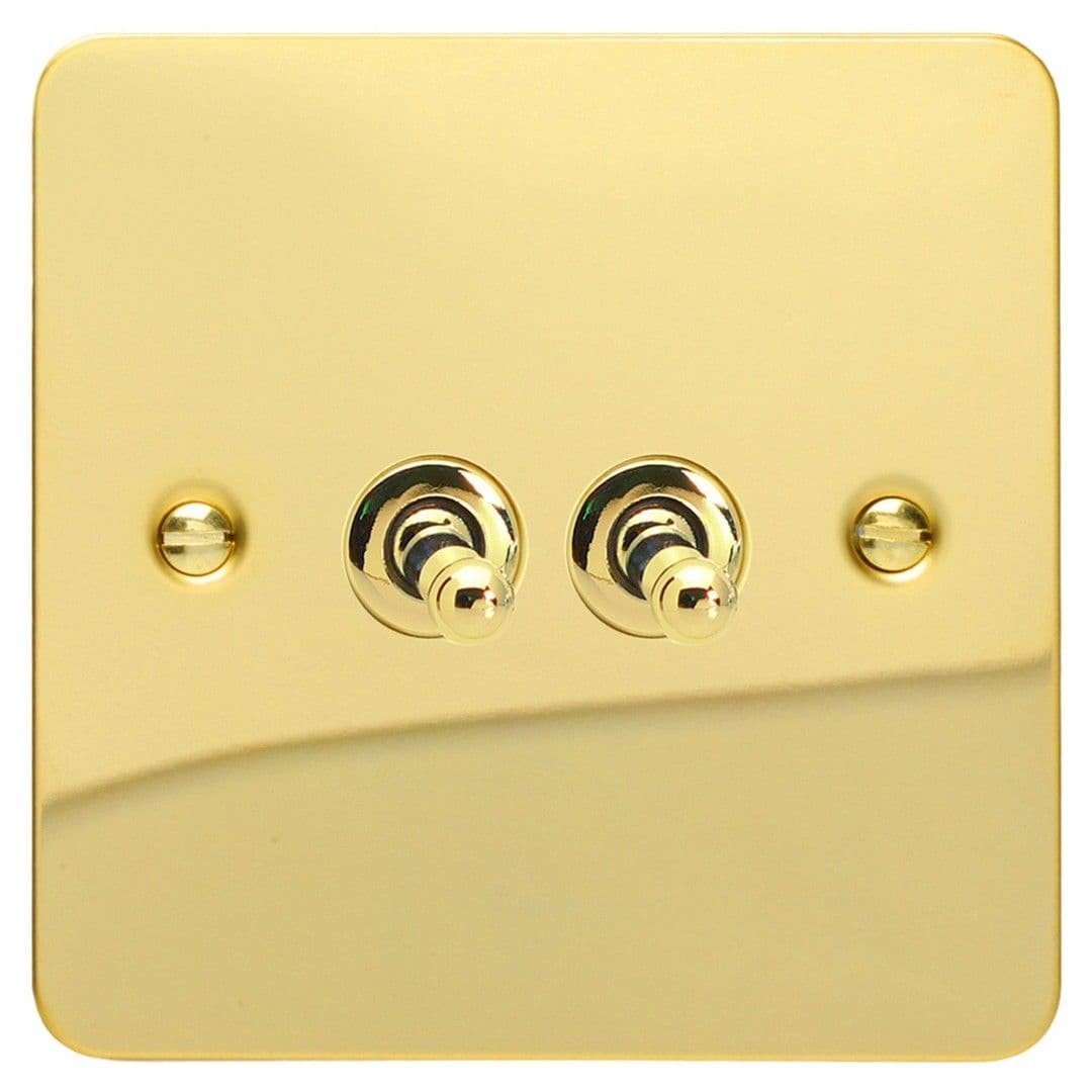 Varilight XFVT71 Ultraflat Polished Brass 2 Gang Toggle (Intermediate + 2 Way)