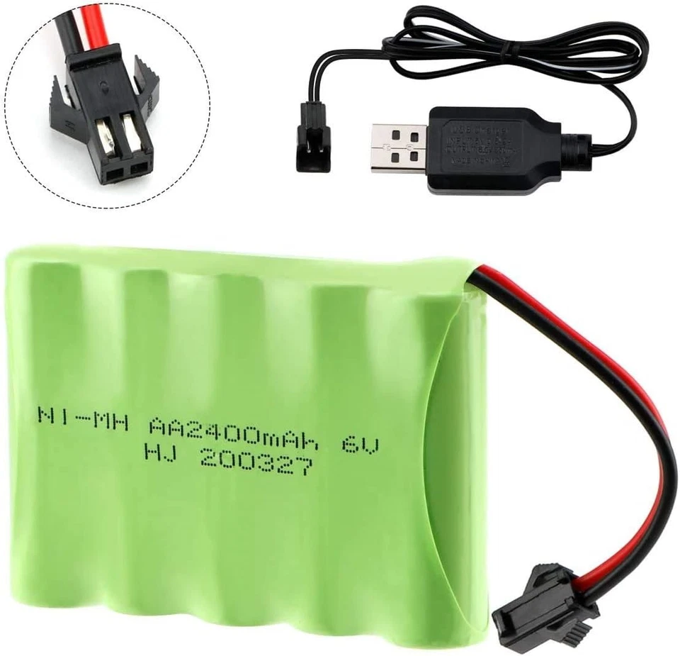 2 x 2400mah 6v Ni-mh Aa Akkus Sm-2p 2pin Stecker Usb Ladegerät Für Rc Auto Truck - Bild 2 von 4