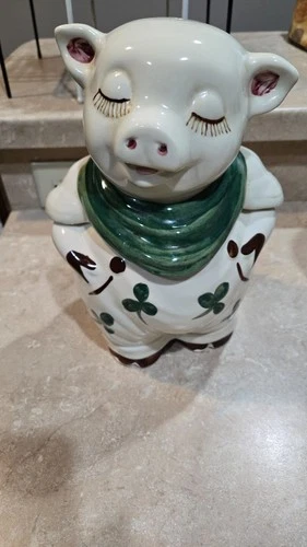 Vintage Shawnee Pottery Pig Cookie Jar USA Shamrock Clover