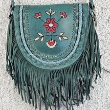 Wrangler Turquoise Fringe Crossbody Messenger Bag Floral Southwest Whipstitch