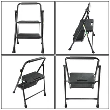 500lbs Load Capacity Portable 2-Step Folding Ladder With Wide Anti-Slip Pedal