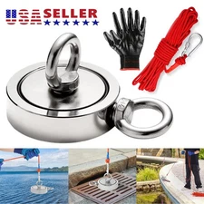 2000 LBS Fishing Magnet Kit Pull Force Strong Neodymium + Carabiner + 20m Rope
