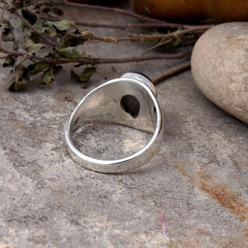 Naturale Labradorite Pietra preziosa con 14K Bianco Oro Placcato Anello Argento - Immagine 4 di 4