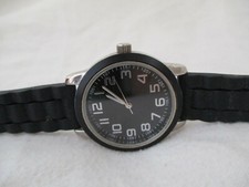 Watch Black Buckle Band Silver Toned Round Face Minimalist