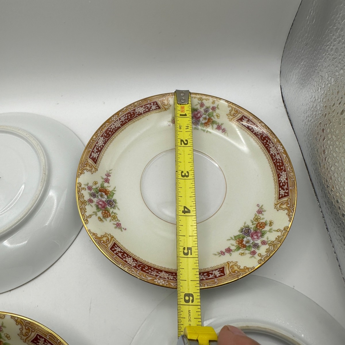 VTG Occupied Japan Noritake Red Lace Pattern set of 4 Saucers 6