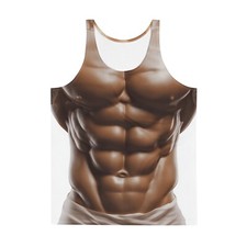 MENS GYM Shirt - TANK TOP WITH MUSCLES BODYBUILDER - FUNNY - BEACH - White