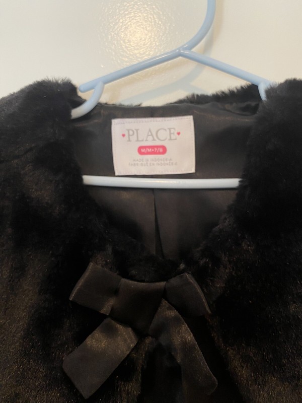 Girls CHILDREN'S PLACE FAUX FUR Fancy Shawl Cape Dressy Size 7/8 Black