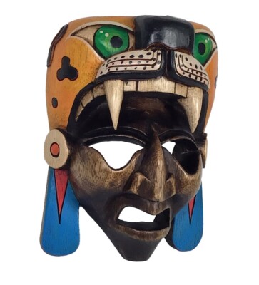 Colorful Hand Carved Wooden Mask Mexican Mayan Mask | eBay