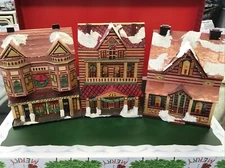Vintage Straw Trinket Jewelry Box Christmas House Balsa Wood Miniature SET OF 3
