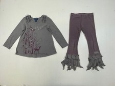 Naartjie Girls Grey Cotton Forest Friends Long Sleeve Tee Shirt Pant 2Pc Set 3