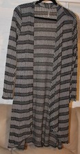 Women's Plus Size Long Sleeve Black & Ivory Open Front Cardigan, made in the USA