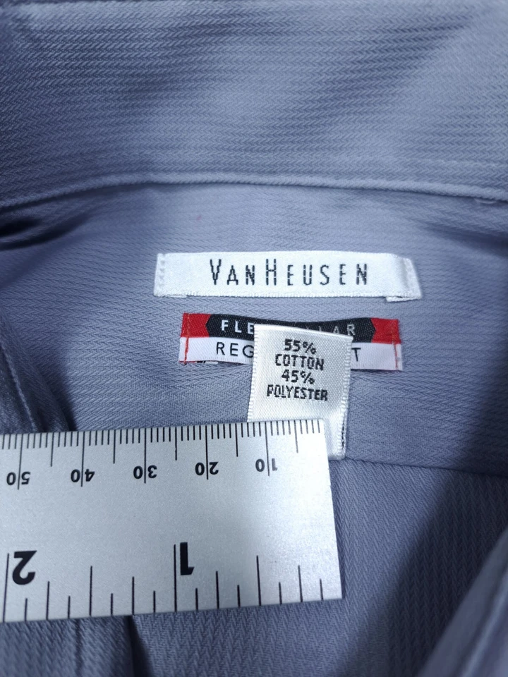 Van Heusen Dress Shirt Men 16 Grey Flex Collar Regular Fit Corpcore Wrinkle Free - Image 4 of 4