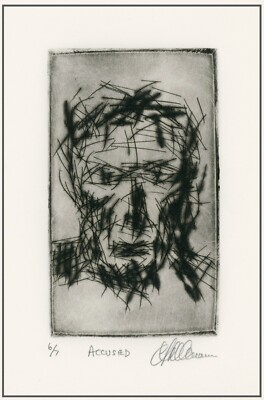 ACCUSED SUSPECT DEFENDANT Facial Portrait ORIGINAL Expressionist ETCHING signed