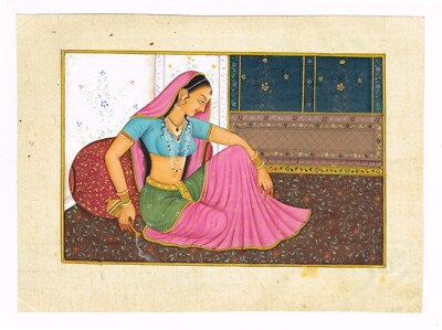 India Miniature Painting Of Pensive Queen In A Quiet Moment Alone