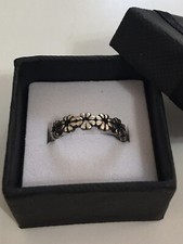 925 Solid Sterling Silver Small Flowers Unique Band Ring Sz 6.75 Women s