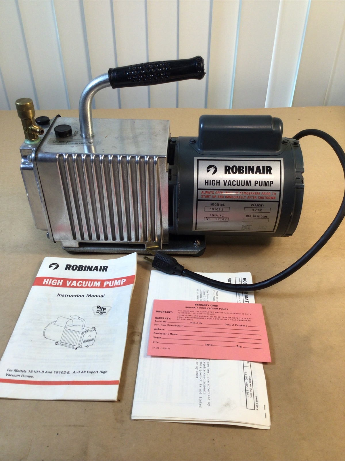 Robinair Model 15102-B High Vacuum Pump Motor 115V 60HZ 6.2A, 3 CFM HVAC