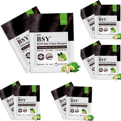 12X BSY Noni Dark Brown Magic Hair color shampoo  (20ml x 10 Sachet) Free Ship