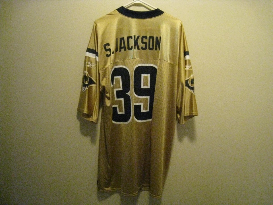 Camiseta Reebok St. Louis Rams #39 STEVEN JACKSON dourada adulto grande - Los Angeles - Imagem 4 de 4