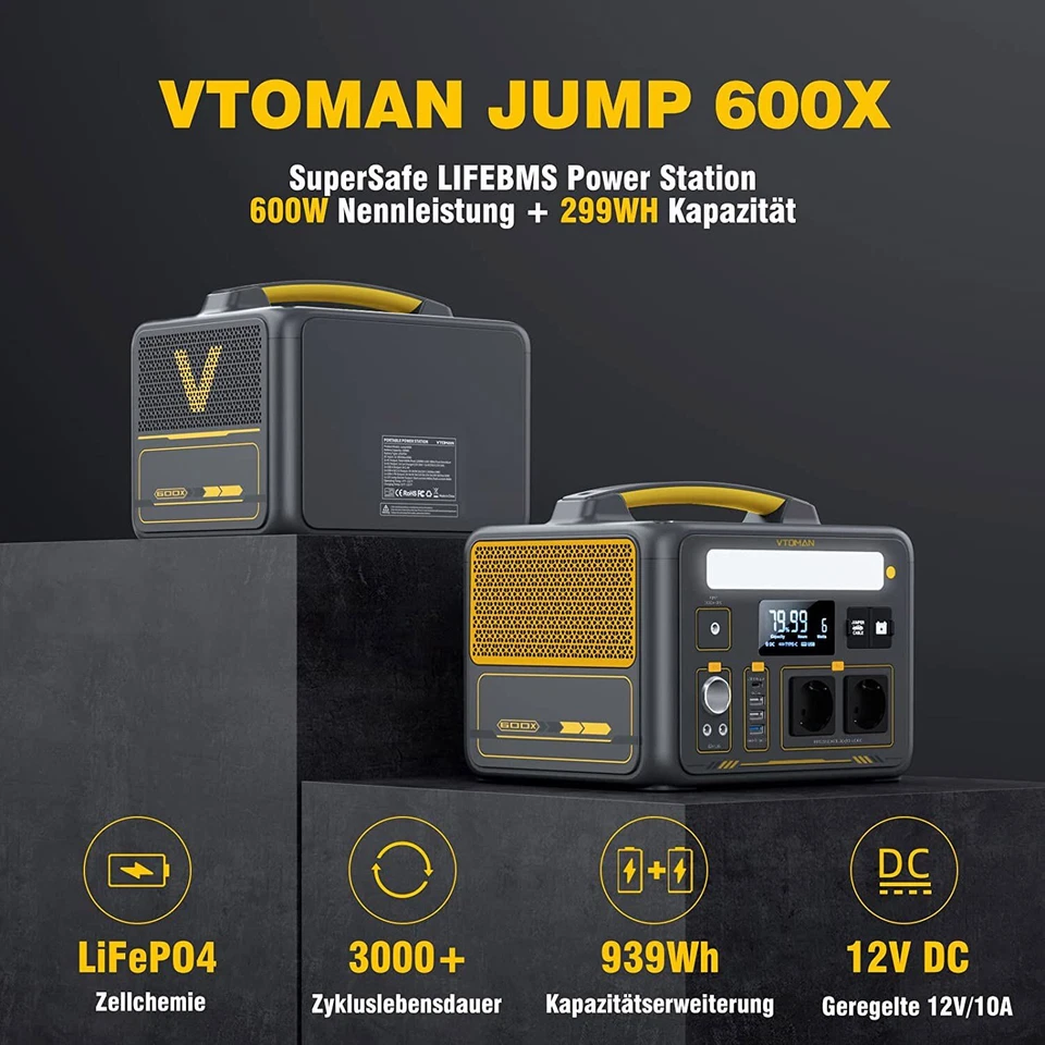 VTOMAN Jump 600X Tragbare Powerstation 600W 299Wh LiFePO4 Solargenerator Akku DE - Bild 3 von 4