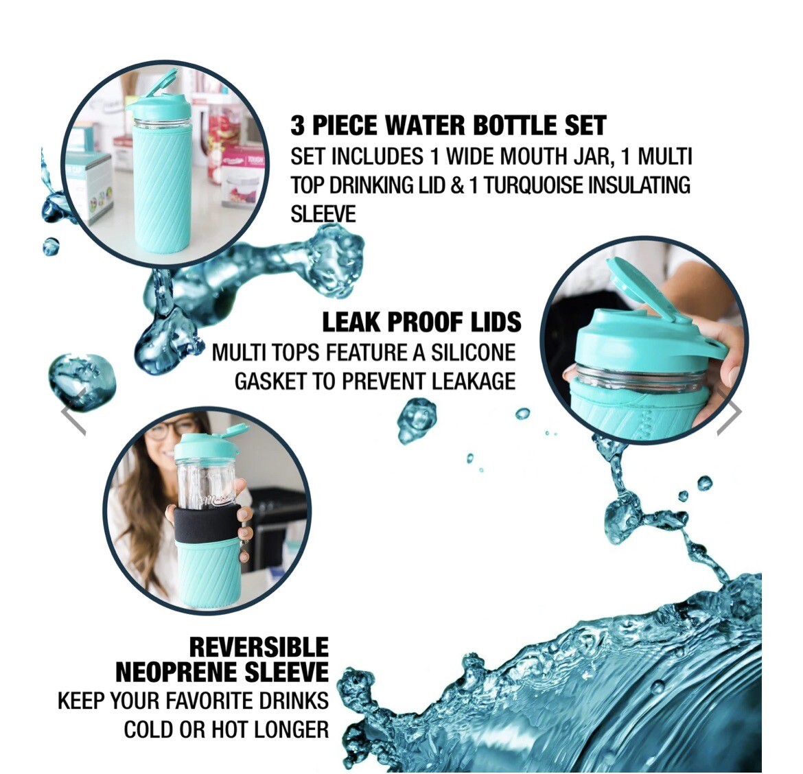 MASONTOPS REGULAR MOUTH MASON JAR WATER BOTTLE SET