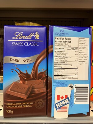 AiWaWa CA, Lindt SWISS CLASSIC Dark Chocolate Bar, 100 G, FRESH