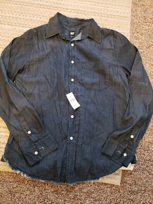 Nwt $295 Nsf Raw Denim W/ Striped Back L/s Shirt Sz M Usa Made