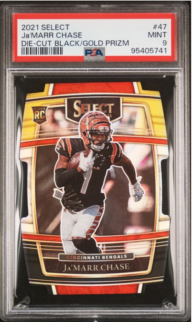Ja'Marr Chase 2021 Panini Select RC Die-Cut BLACK/GOLD Prizm #47 - PSA 9 MINT