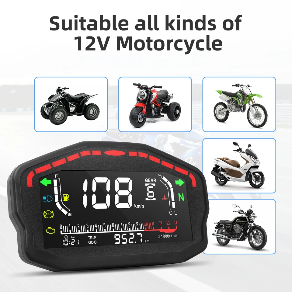 Motorcycle Bike Universal LED Speedometer LCD Digital Odometer Gauge 14000r/min - Image 3 of 4