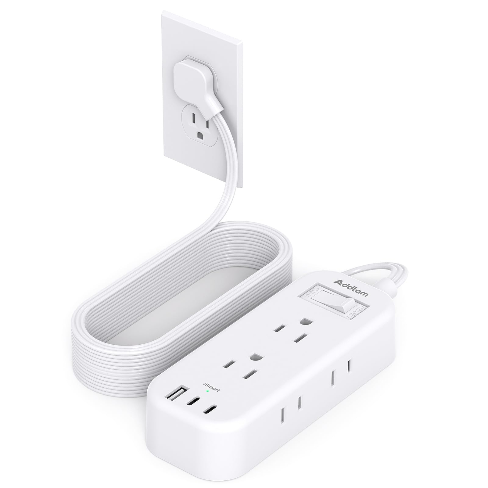 Extension Cord 15 ft - Power Strip Surge Protector Flat Plug with 6 AC Outlet...-image