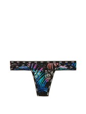 Victoria's Secret PINK Logo-Trim Lace Thong Panty Dark Night Palm