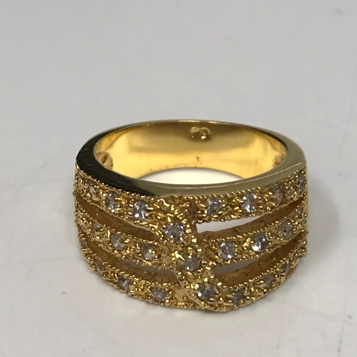 Gold Tone Ring w Rhinestones Stamped PD Size 5.75 5 3 4 eBay