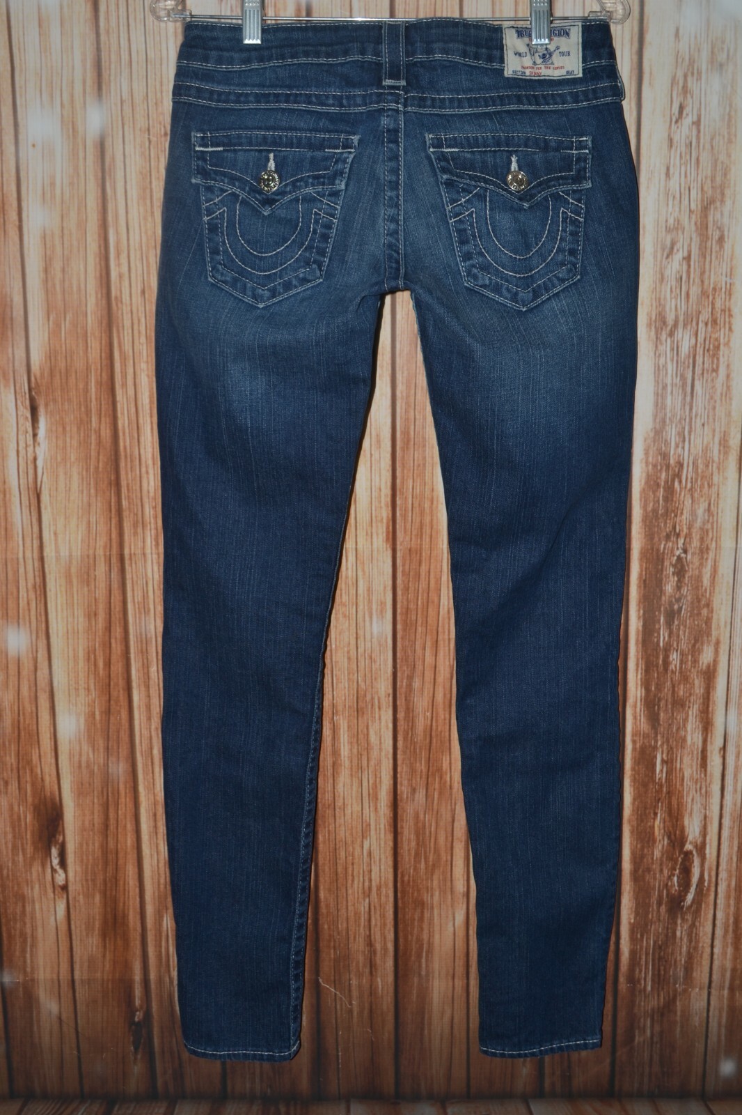 True Religion Women's Skinny Pocket Flaps Blue Denim Jeans Sz 28x32 thumbnail 6