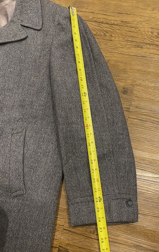 Vintage Wright's by Curlee Clothes Gray Long Overcoat Windowpane Men's 3 Button - Picture 9 of 10