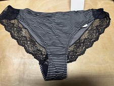 Maidenform Comfort Devotion Lace Back Tanga Panty - Black Stripe - Size 8 - New