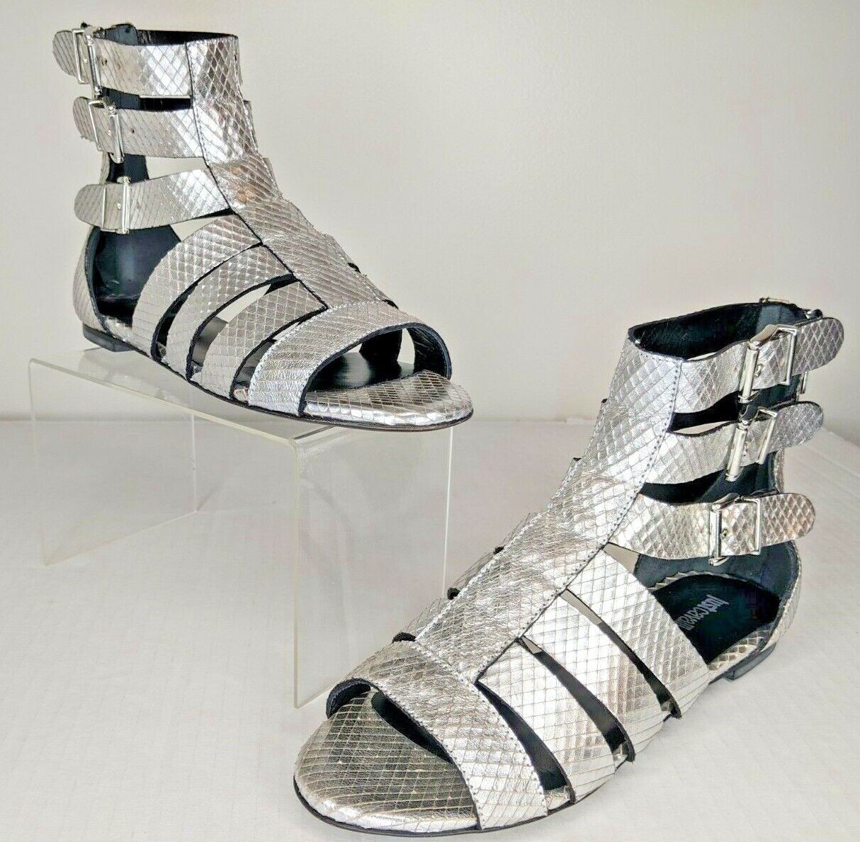 Just Cavalli Python Silver Flat Gladiator Sandal … - image 2