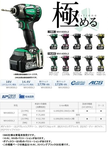 HiKOKI 14.4V Cordless Impact Driver Body Only Black WH14DDL2(NN) From Japan New - Picture 2 of 7