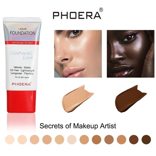 PHOERA Matte Liquid Skin Foundation Full Coverage Long Lasting Light Face Makeup - Afbeelding 1 van 12