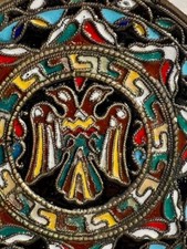 Russian Cloisonne Enamel Double Headed Imperial Eagle Plate