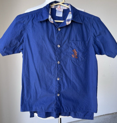 Disney Store Mickey Blue Collared Button Up Shirt Boys Size Large 10/12 cotton