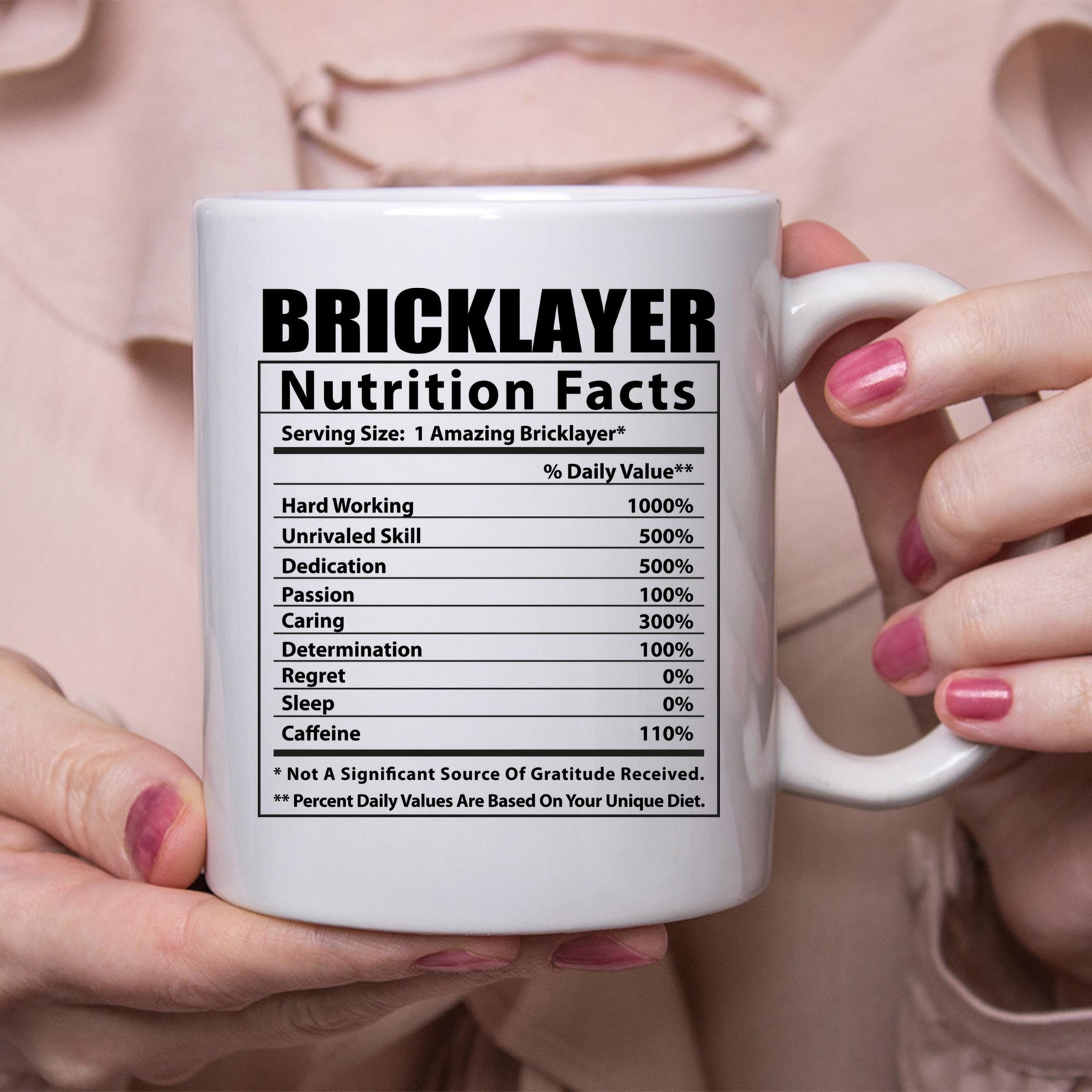 Funny Bricklayer Nutritional Facts White Coffee Mug