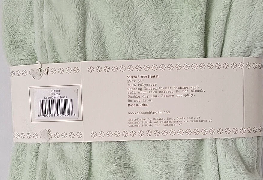 OshKosh Bebé Sherpa Manta de Vellón Verde Salvia Camión de Volteo Cochecito NUEVO Lovey Foto 4 de 4