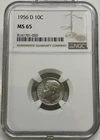 1956-D Roosevelt Dime 10c NGC MS 65 Mint State Uncirculated Coin