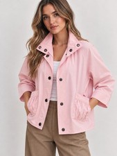 Lightweight Pink Button Front Collared Jacket w/ Pockets 3/4 Sleeve Size S