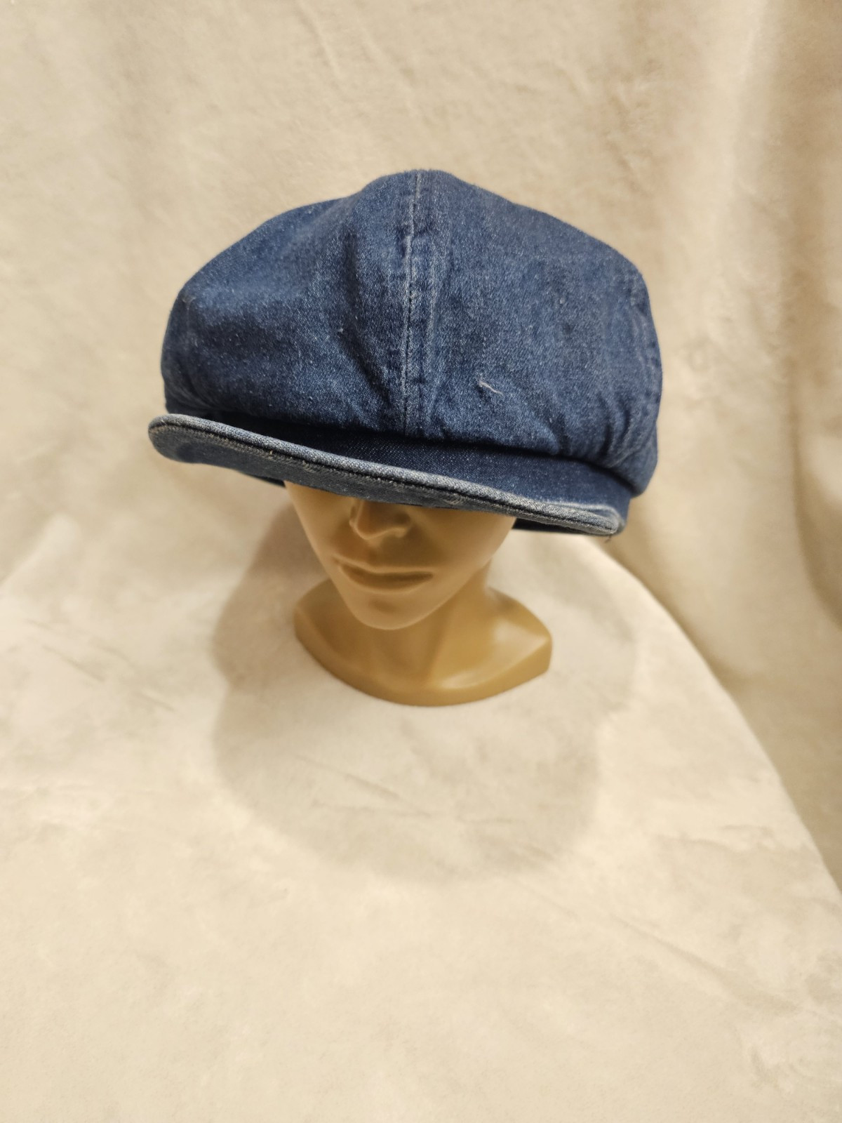 VTG 60 70s Blue Jean Denim Panel Patchwork Newsboy Cabbie Cap Hat
