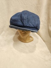 VTG 60 70s Blue Jean Denim Panel Patchwork Newsboy Cabbie Cap Hat Unbranded 